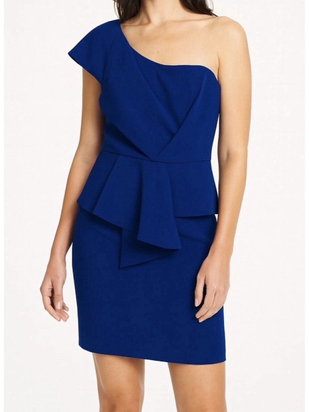 Black Halo Royal Blue Jada One Shoulder Peplum Sheath Dress Size 2